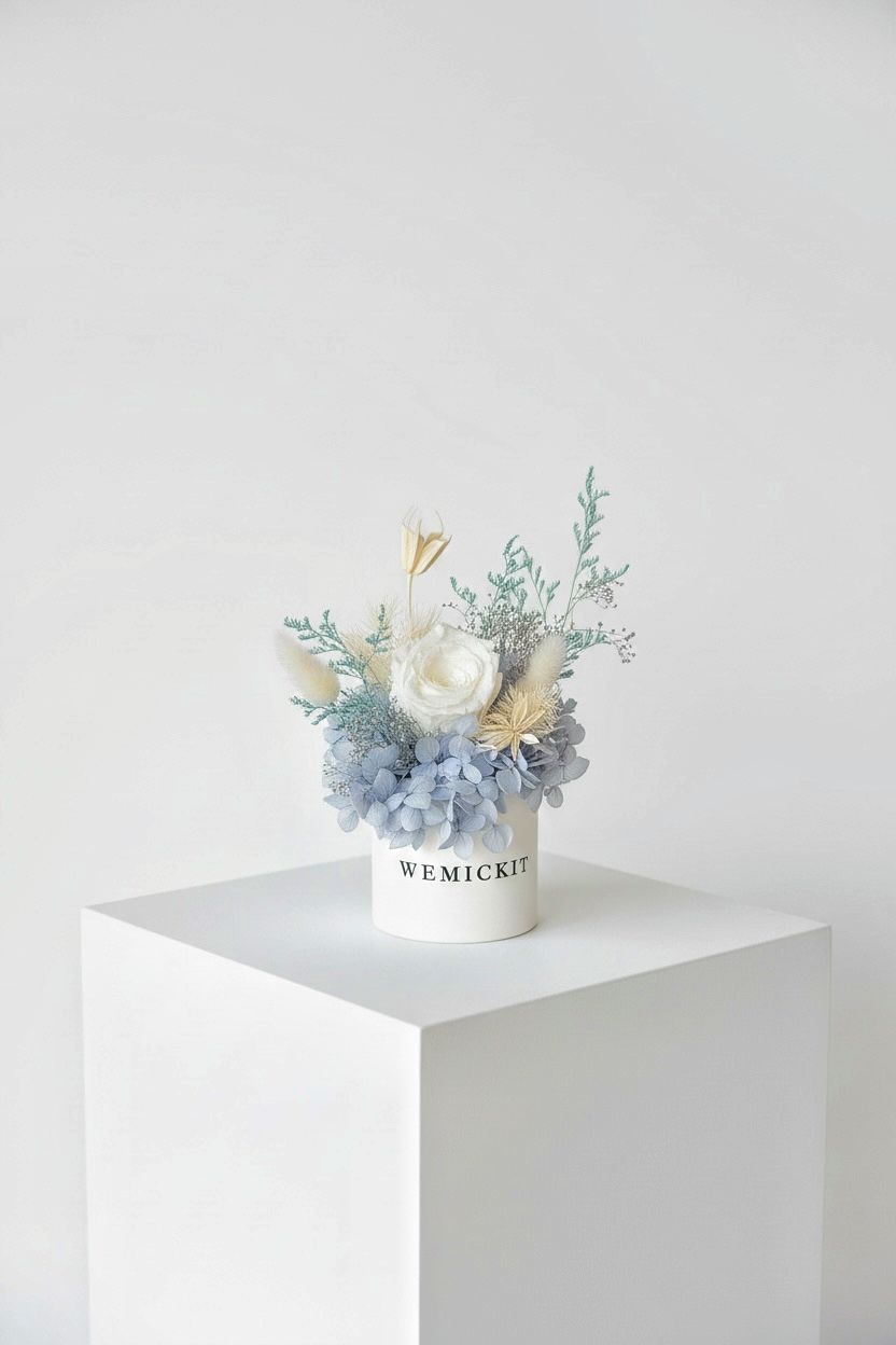 Snow - Everlasting Small Preserved Flower in Vase – Blue | Thoughtful Birthday Gift Idea