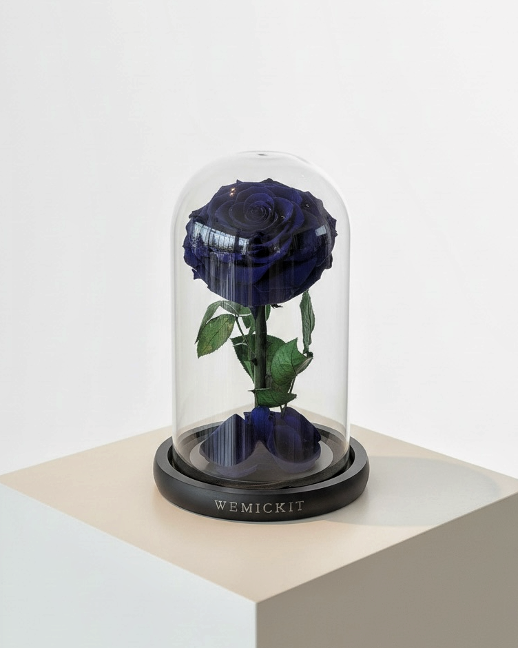 Everlasting Preserved Rose Glass Dome (Dark Blue)